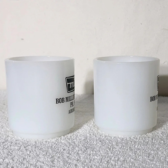 Vintage Glassbake Heat Resistant Milk Glass Bob Miller Trucking  LTD. Mugs x2 - Picture 4 of 12